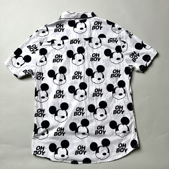 Disney Mickey Mouse Shirt Mens Large White Black Oh Boy Neff Button Up Cartoon - Picture 2 of 15